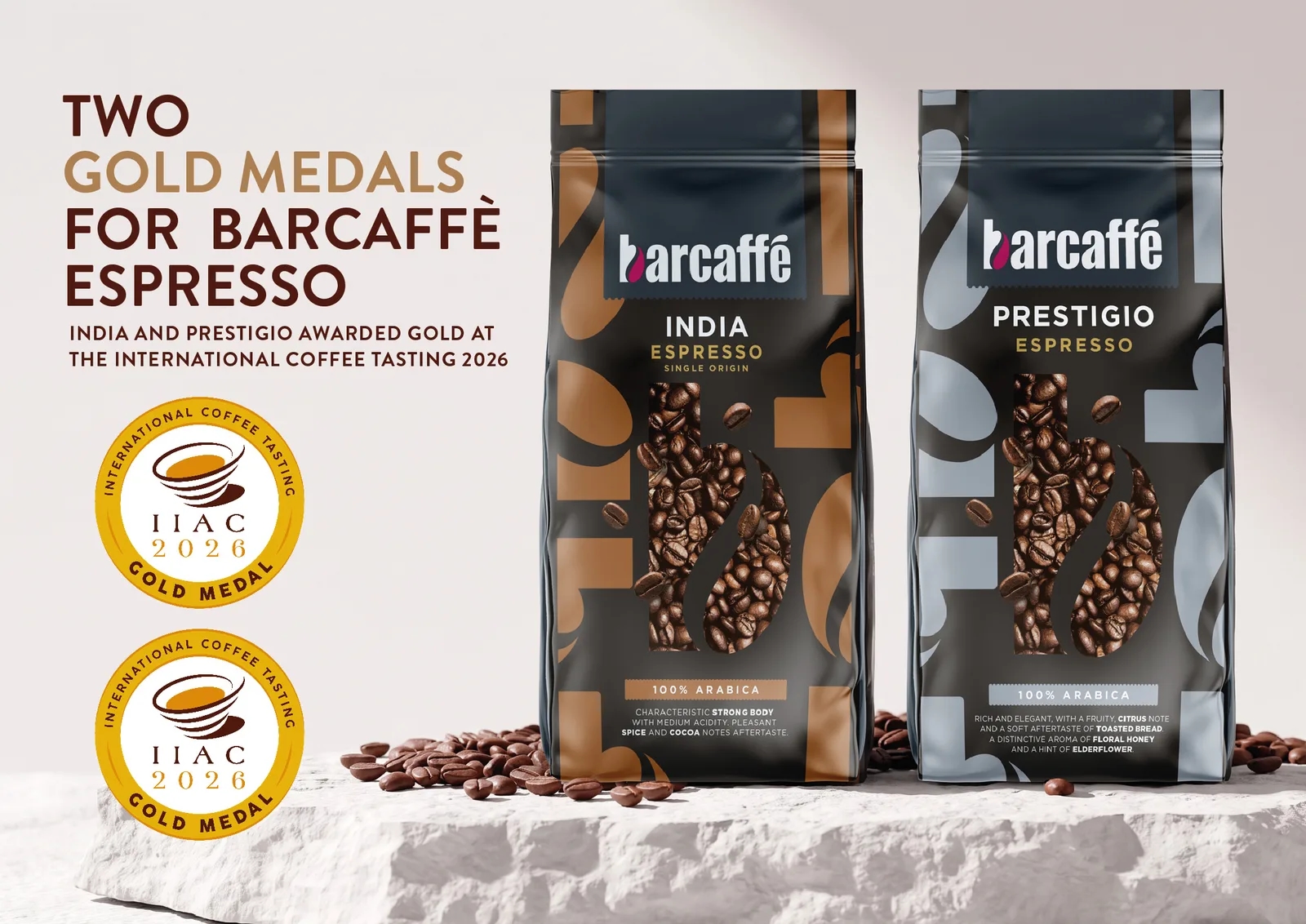 Dva zlata za Barcaffè Espresso: India i Prestigio nagrađeni na International Coffee Tastingu 2026.