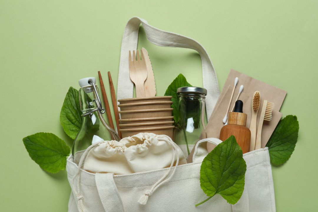 Eco friendly zero waste concept on green background