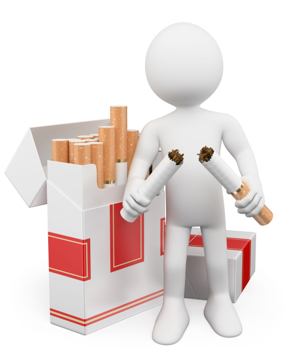 29393831 - 3d white people. no smoking concept. man breaking a cigarette. isolated white background.